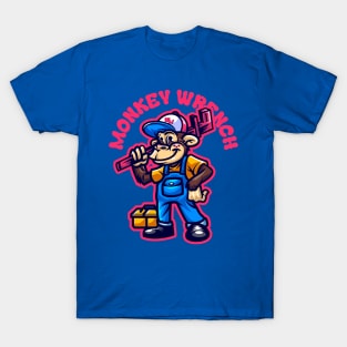 REVISTANGO #145 - Monkey Wrench Cartoon Mechanic Mascot with Toolbox and Cap in Vibrant Blue and Orange Overalls Illustrated in Bold Retro Toon Style with Playful Workshop Energy Vintage T-Shirt